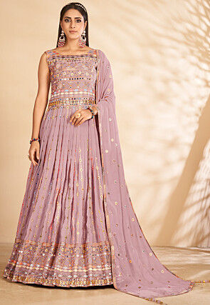 Embroidered Georgette Abaya Style Suit in Pink