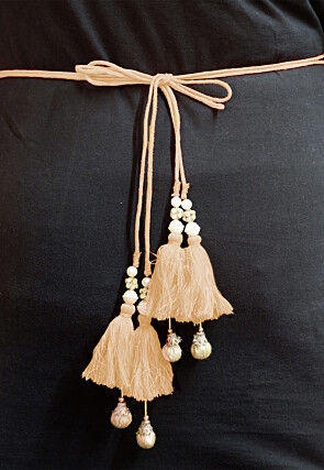 Embroidered Georgette Adjustable Waist Belt in Beige