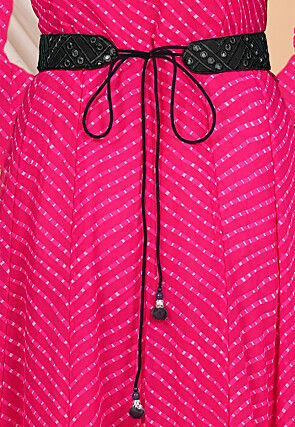 Embroidered Georgette Adjustable Waist Belt in Black