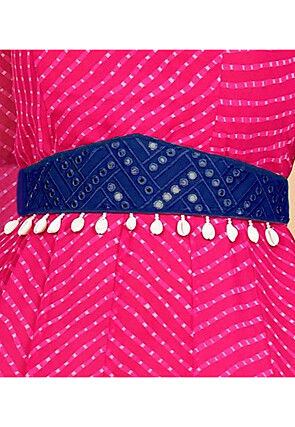 Embroidered Georgette Adjustable Waist Belt in Blue