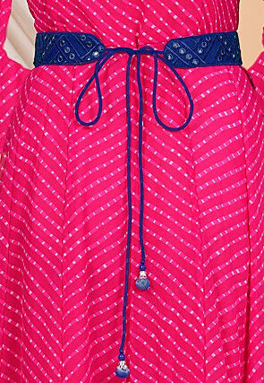 Embroidered Georgette Adjustable Waist Belt in Blue