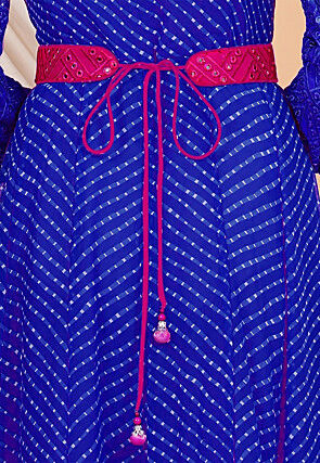 Embroidered Georgette Adjustable Waist Belt in Fuchsia