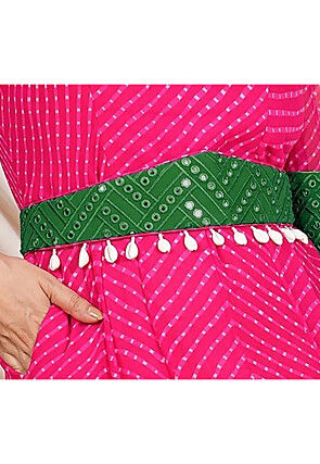 Embroidered Georgette Adjustable Waist Belt in Green