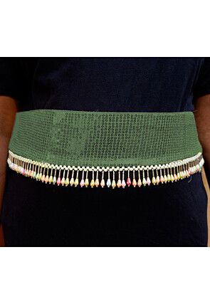 Embroidered Georgette Adjustable Waist Belt in Green