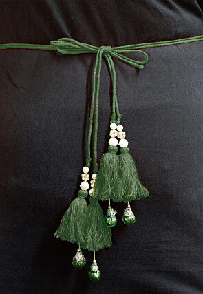 Embroidered Georgette Adjustable Waist Belt in Green