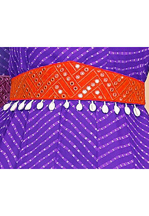 Embroidered Georgette Adjustable Waist Belt in Orange