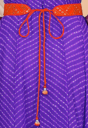 Embroidered Georgette Adjustable Waist Belt in Orange