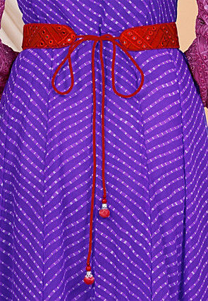 Embroidered Georgette Adjustable Waist Belt in Red