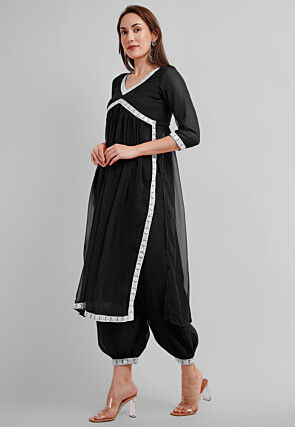 Embroidered Georgette Alia Cut Punjabi Suit in Black