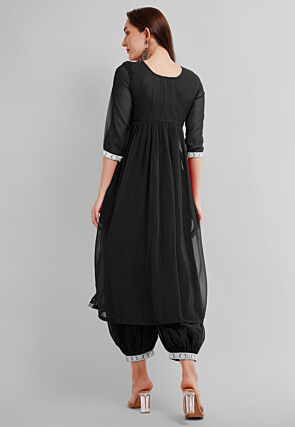 Embroidered Georgette Alia Cut Punjabi Suit in Black
