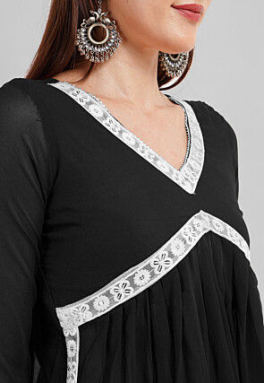 Embroidered Georgette Alia Cut Punjabi Suit in Black