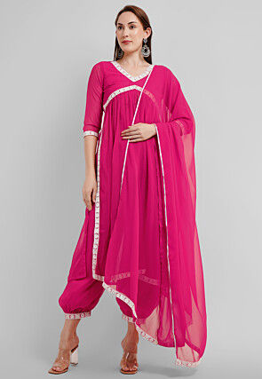 Embroidered Georgette Alia Cut Punjabi Suit in Fuchsia