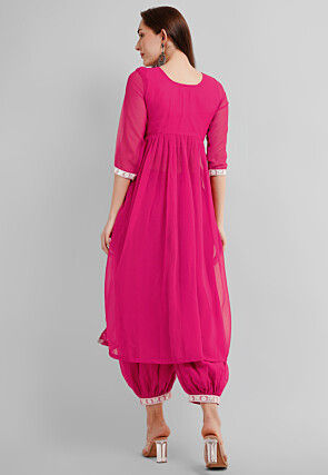 Embroidered Georgette Alia Cut Punjabi Suit in Fuchsia