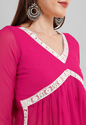 Embroidered Georgette Alia Cut Punjabi Suit in Fuchsia