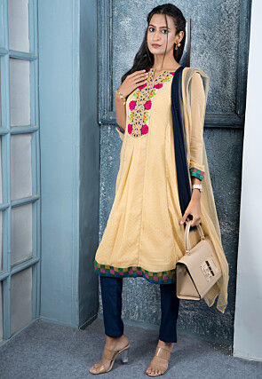 Embroidered Georgette Aline Suit in Beige