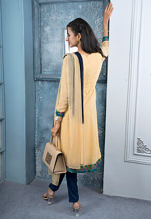 Embroidered Georgette Aline Suit in Beige