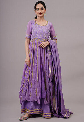 Embroidered Georgette Aline Suit in Purple