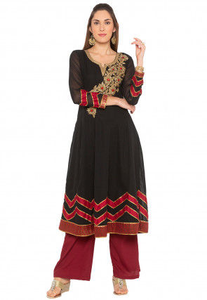 Embroidered Georgette Anarkali Kurta in Black