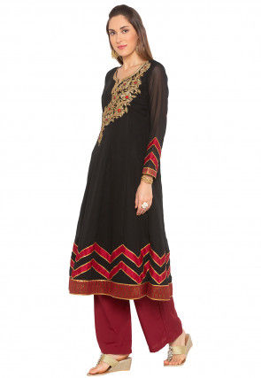 Embroidered Georgette Anarkali Kurta in Black