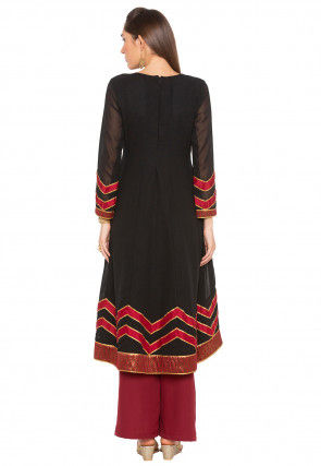 Embroidered Georgette Anarkali Kurta in Black