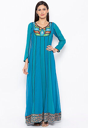 Embroidered Georgette Anarkali Kurta in Blue
