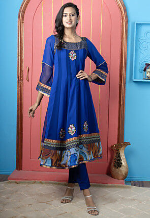 Embroidered Georgette Anarkali Kurta in Blue