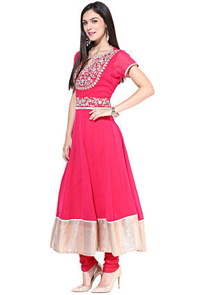 Embroidered Georgette Anarkali Kurta in Fuchsia
