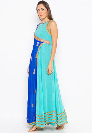 Embroidered Georgette Anarkali Kurta Set in Blue