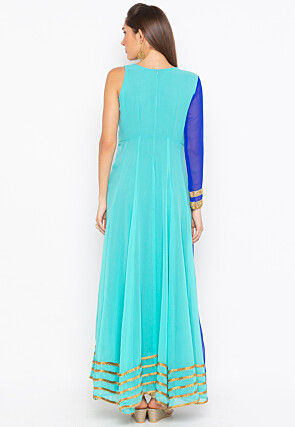 Embroidered Georgette Anarkali Kurta Set in Blue