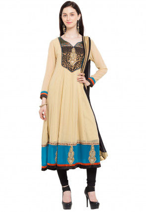 Embroidered Georgette Anarkali Suit in Beige
