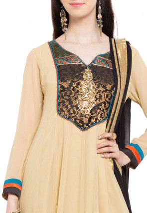 Embroidered Georgette Anarkali Suit in Beige