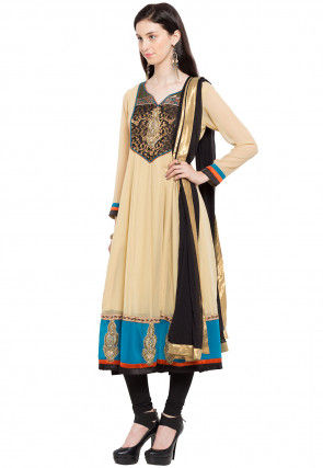 Embroidered Georgette Anarkali Suit in Beige