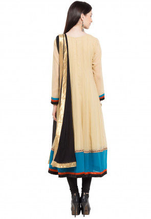 Embroidered Georgette Anarkali Suit in Beige