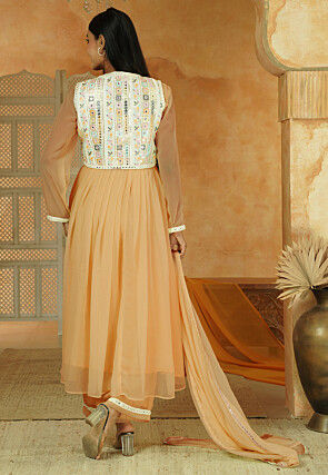 Embroidered Georgette Anarkali Suit in Beige