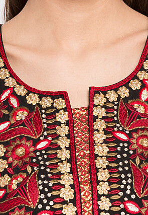 Embroidered Georgette Anarkali Suit in Black