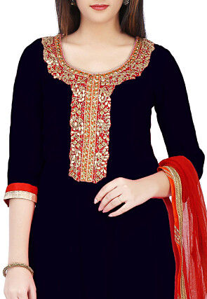 Embroidered Georgette Anarkali Suit in Black