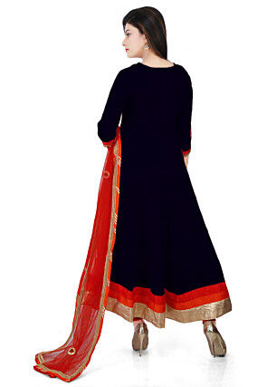 Embroidered Georgette Anarkali Suit in Black