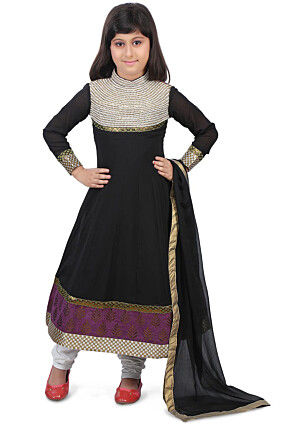Embroidered Georgette Anarkali Suit in Black