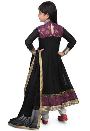 Embroidered Georgette Anarkali Suit in Black