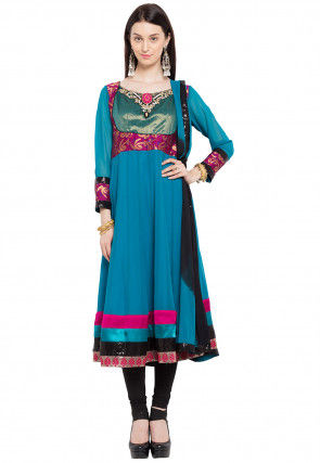 Embroidered Georgette Anarkali Suit in Blue