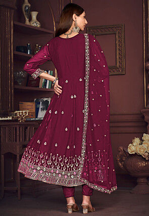 Embroidered Georgette Anarkali Suit in Dark Pink