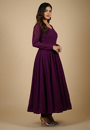 Embroidered Georgette Anarkali Suit in Dark Purple