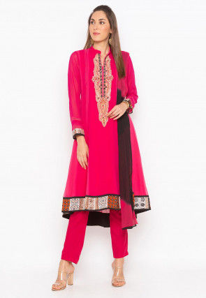 Embroidered Georgette Anarkali Suit in Fuchsia
