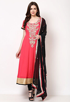 Embroidered Georgette Anarkali Suit in Fuchsia