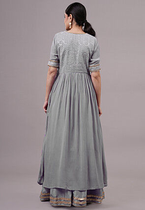 Embroidered Georgette Anarkali Suit in Grey