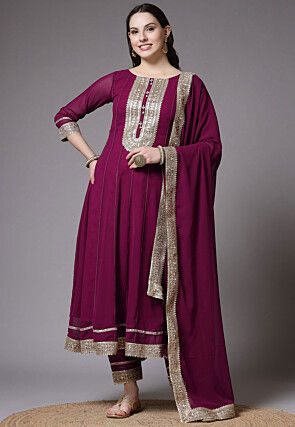 Embroidered Georgette Anarkali Suit in Magenta