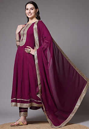 Embroidered Georgette Anarkali Suit in Magenta