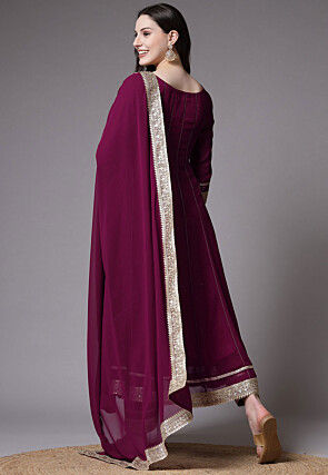 Embroidered Georgette Anarkali Suit in Magenta