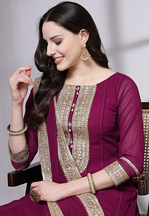 Embroidered Georgette Anarkali Suit in Magenta