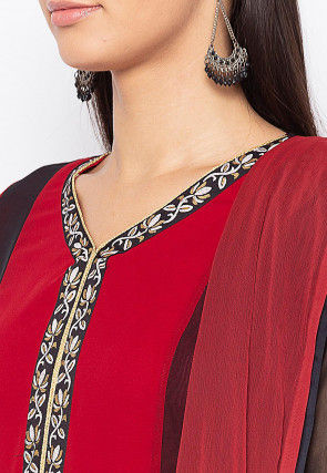 Embroidered Georgette Anarkali Suit in Maroon and Black